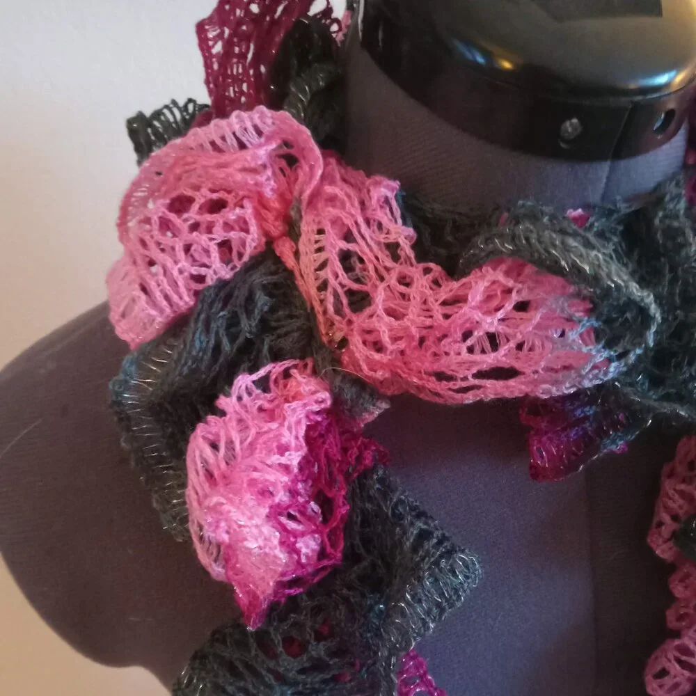 Pink & Green Ruffle Sparkle Scarf